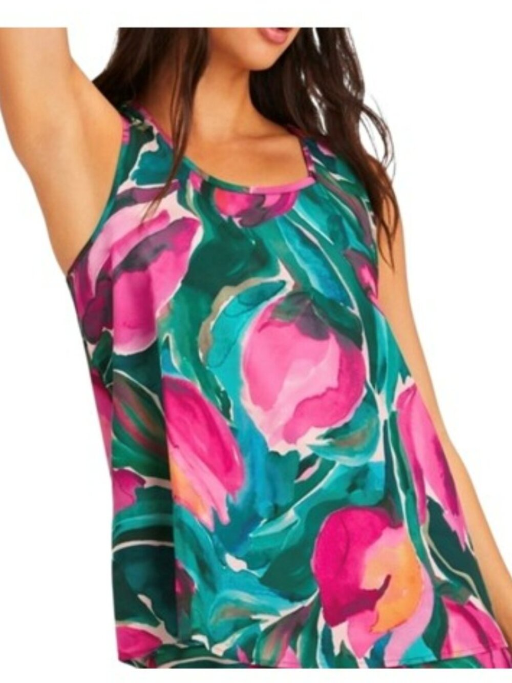 NEW Fabletics Women's Painted Tulips Sleep Tank Top Size XL Colorful Sleepwear